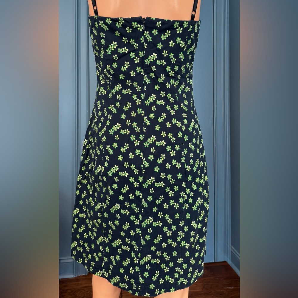 The Limited Black Floral Mini Dress Green Print Fitted Stretch Size 4 - Picture 3 of 6